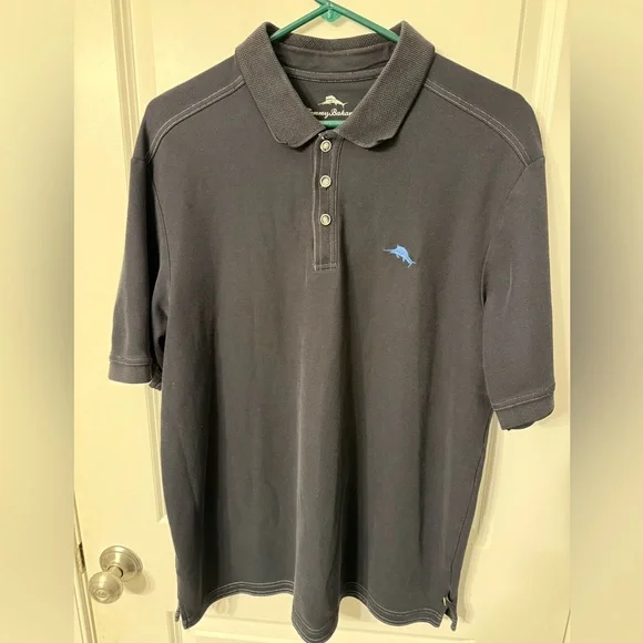 🌴TOMMY BAHAMA EUC Mens Black Polo with Blue Logo size Large - Picture 1 of 3